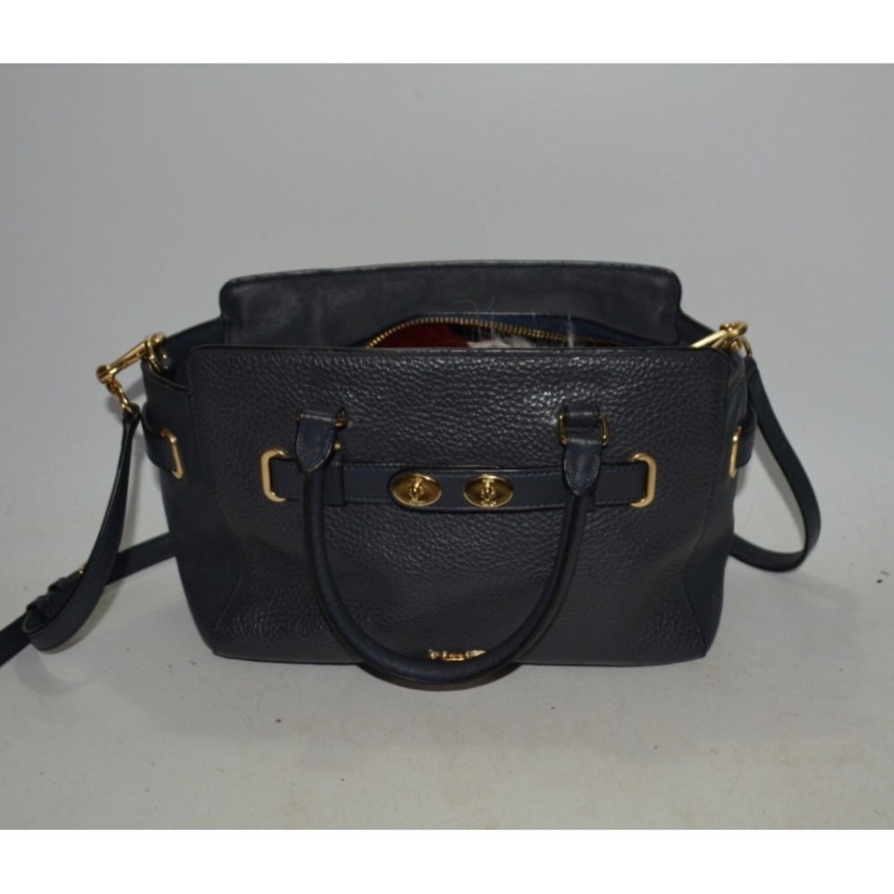 COACH F55665 Pebble Leather Small Satchel – Dark Blue/Black – Used – Wear/Stains